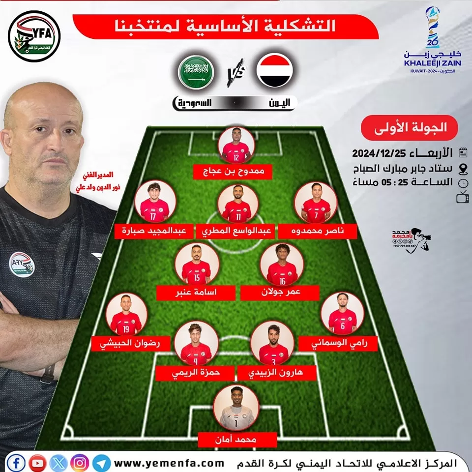 إعلان تشكيلة المنتخب اليمني.. اليمن يخوض مواجهة صعبة ضد السعودية الان