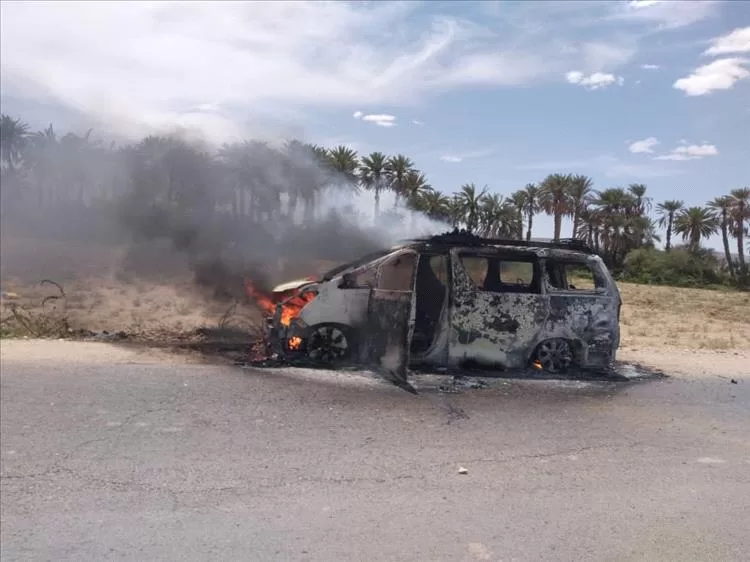 احتراق سيارة بسبب تسرب غاز في مديرية القطن بحضرموت