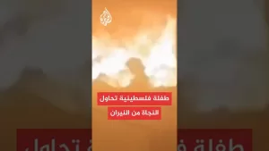 شاهد طفلة تحاول النجاة من النار بعد القصف الإسرائيلي على مدرسة الجرجاوي في حي الدرج