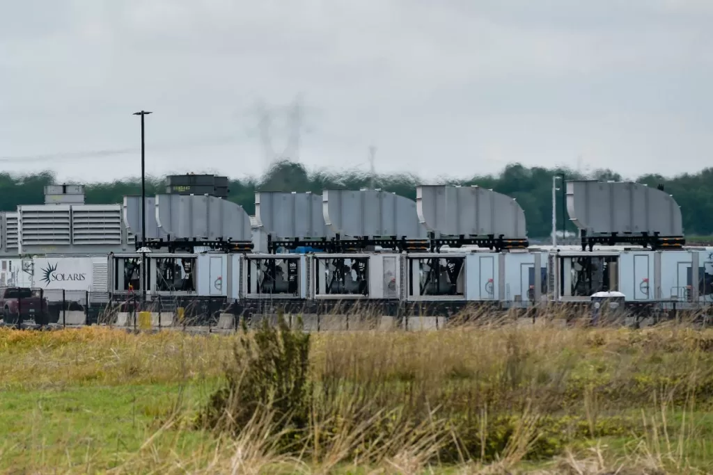 Gas turbines are visible at an xAI data center on Riverport Rd in Memphis, TN on April 25, 2025.