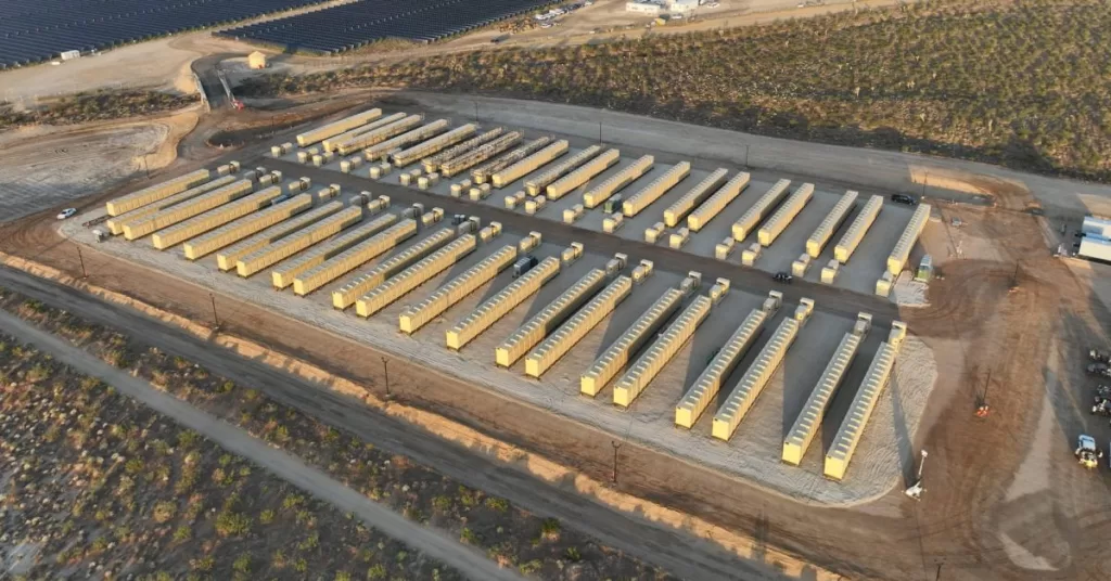 Rows of Powin batteries provide power in California.