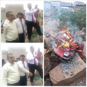 اخبار المناطق – النيابة السنةة في قعطبة ومكتب الصناعة يحطمان سلعا فاسدة وغير مسموح بها