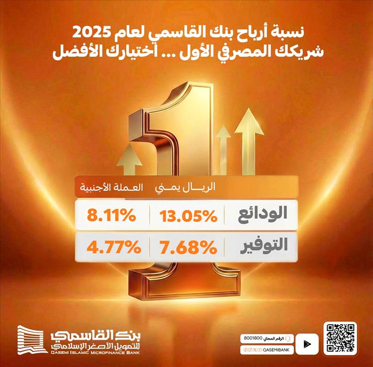 بنك القاسمي يعلن نسب أرباح الودائع والتوفير لعام 2025