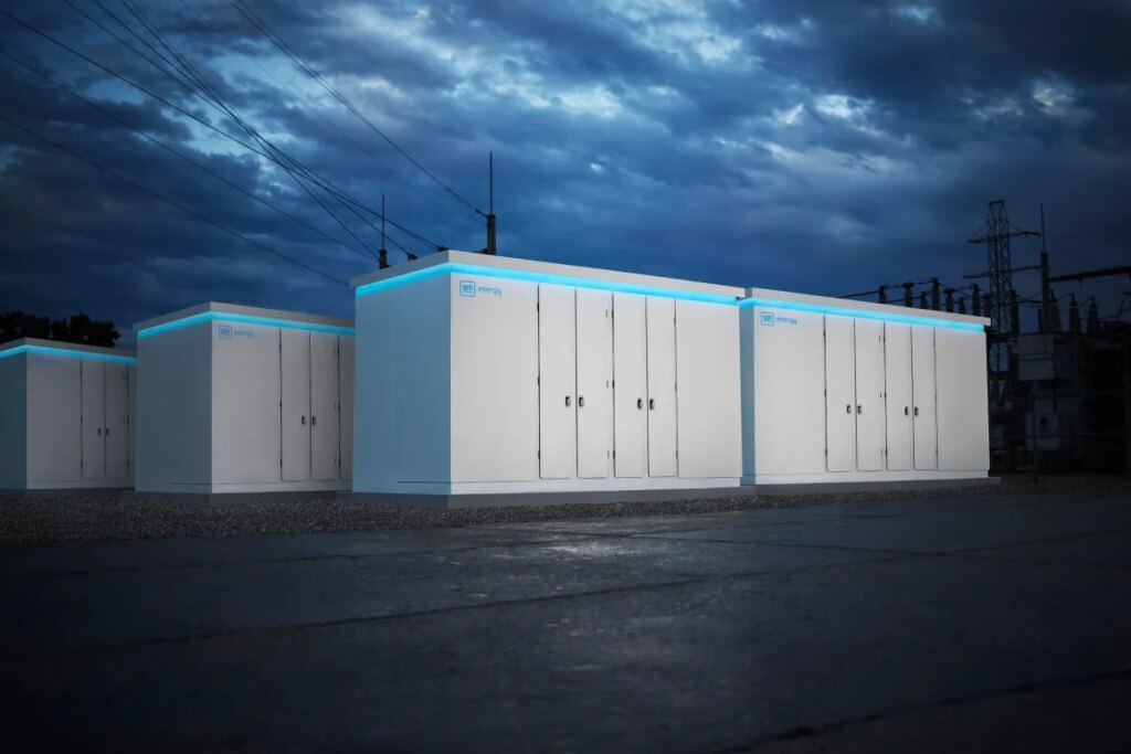 Battery packs from GM rendered against a darkened sky.