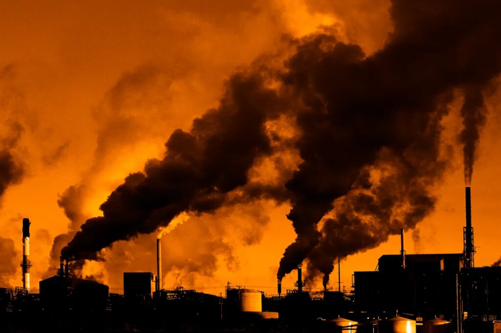Pollution poor air quality factory smoke stacks environment